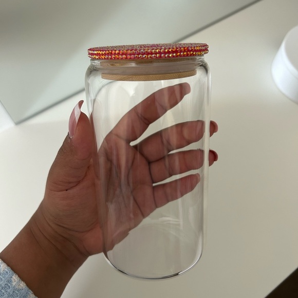 Glass cup with rhinestone lid new!! Handmade - Picture 2 of 5